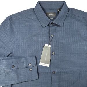 PERRY ELLIS Men's M Dark Sapphire Blue NWT Long Sleeve Button Front Dress Shirt